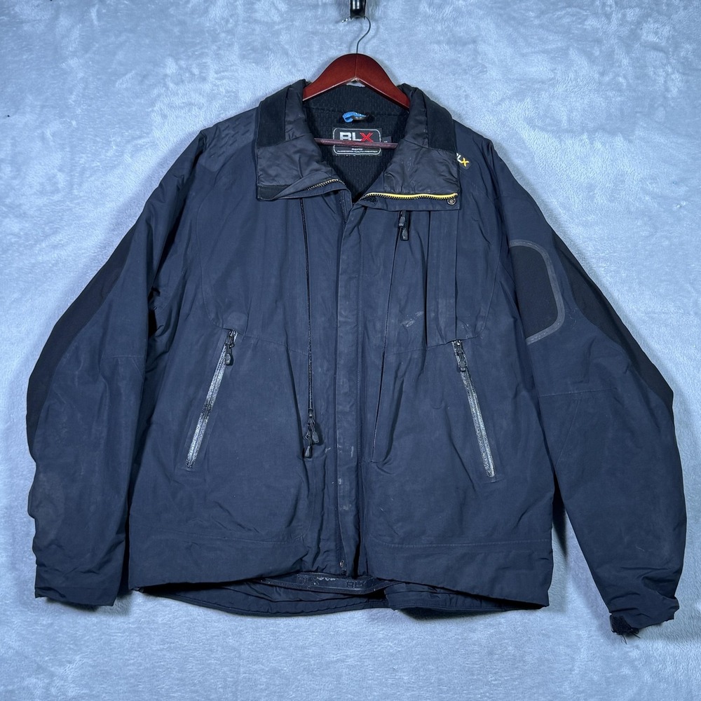 RLX Ralph Lauren Ski Jacket Mens XL Black Insulated Full Zip Snow Technical FLAW